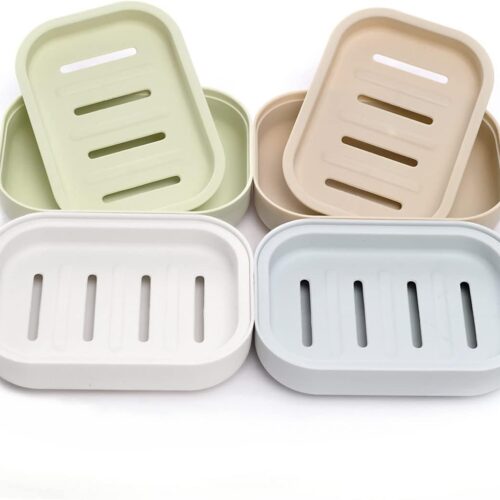 Four-Pack Plastic Double-Layer Draining Soap Holder