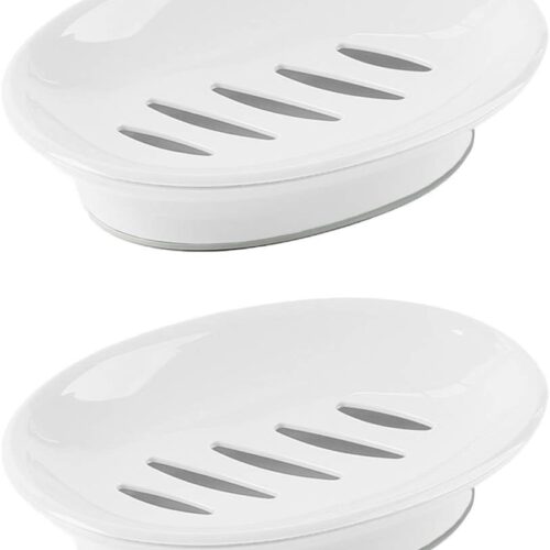 Two-Pack White Plastic Draining Soap Holder