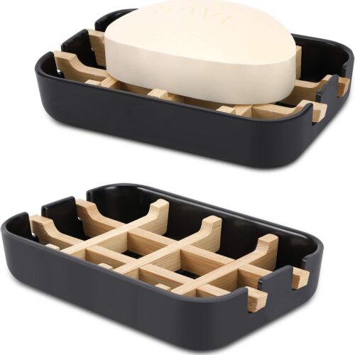 Black Bamboo Soap Holder with Drainage