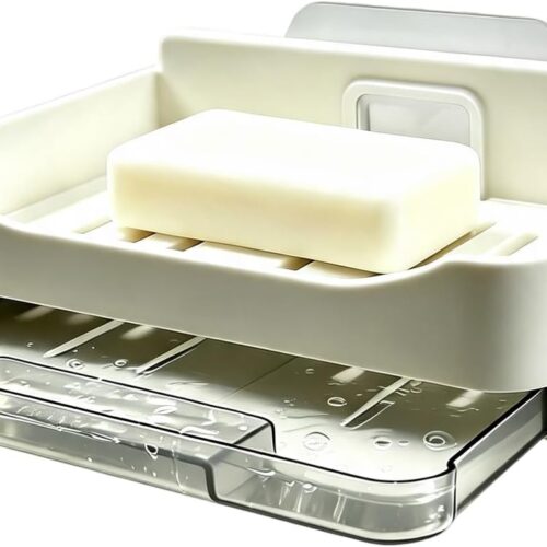 White Adhesive Soap Holder with Two Hooks