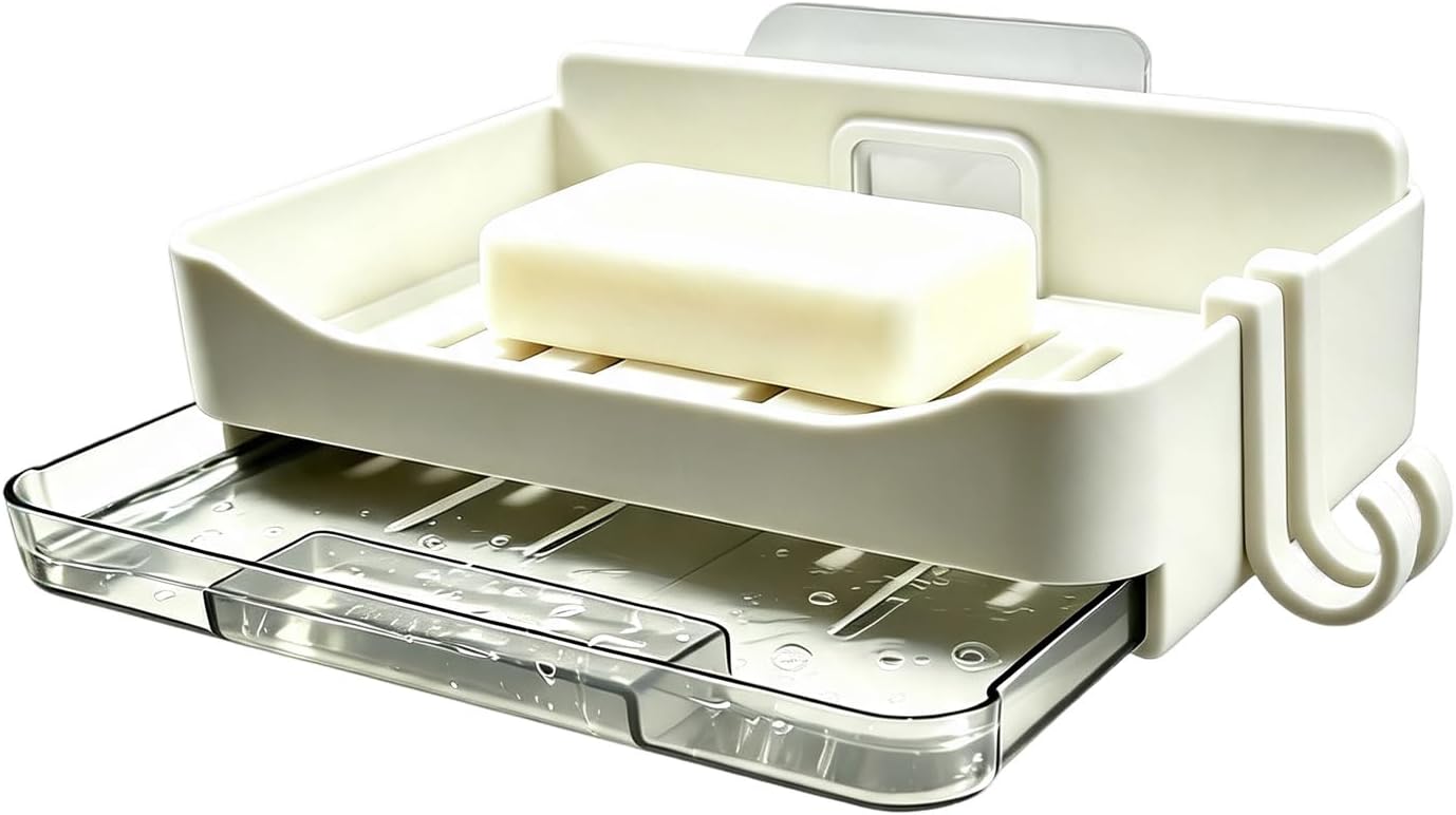 White Adhesive Soap Holder with Two Hooks