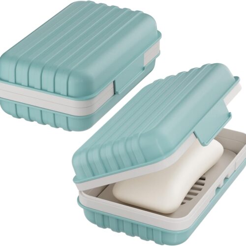 Blue Portable Leak-Resistant Soap Holder with Lid