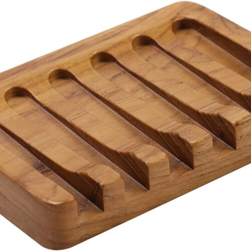 Teak Wood Slanted Waterfall Soap Holder