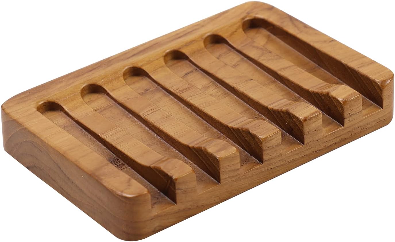 Teak Wood Slanted Waterfall Soap Holder