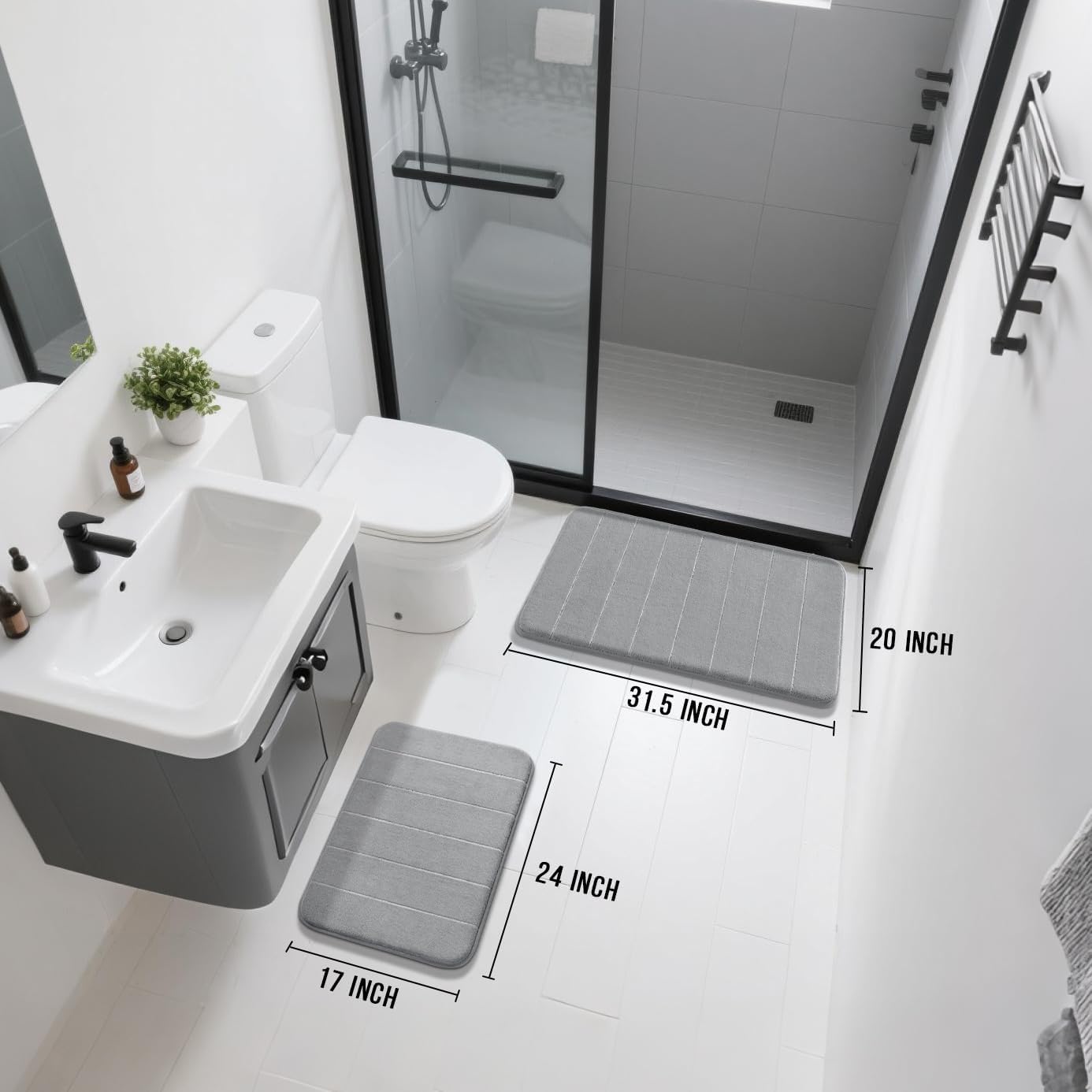 Grey Memory Foam Bath Mat Set - Image 2