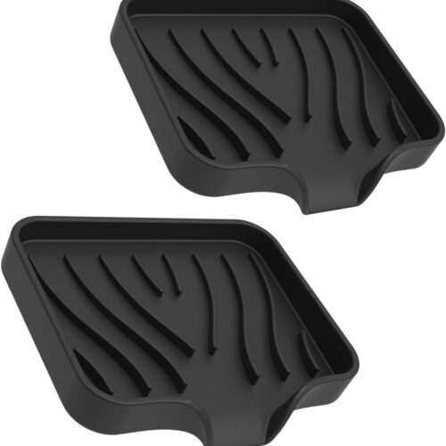 Two-Pack Black Silicone Self-Draining Soap Holder