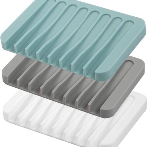Three-Piece Silicone Self-Draining Soap Holder Set