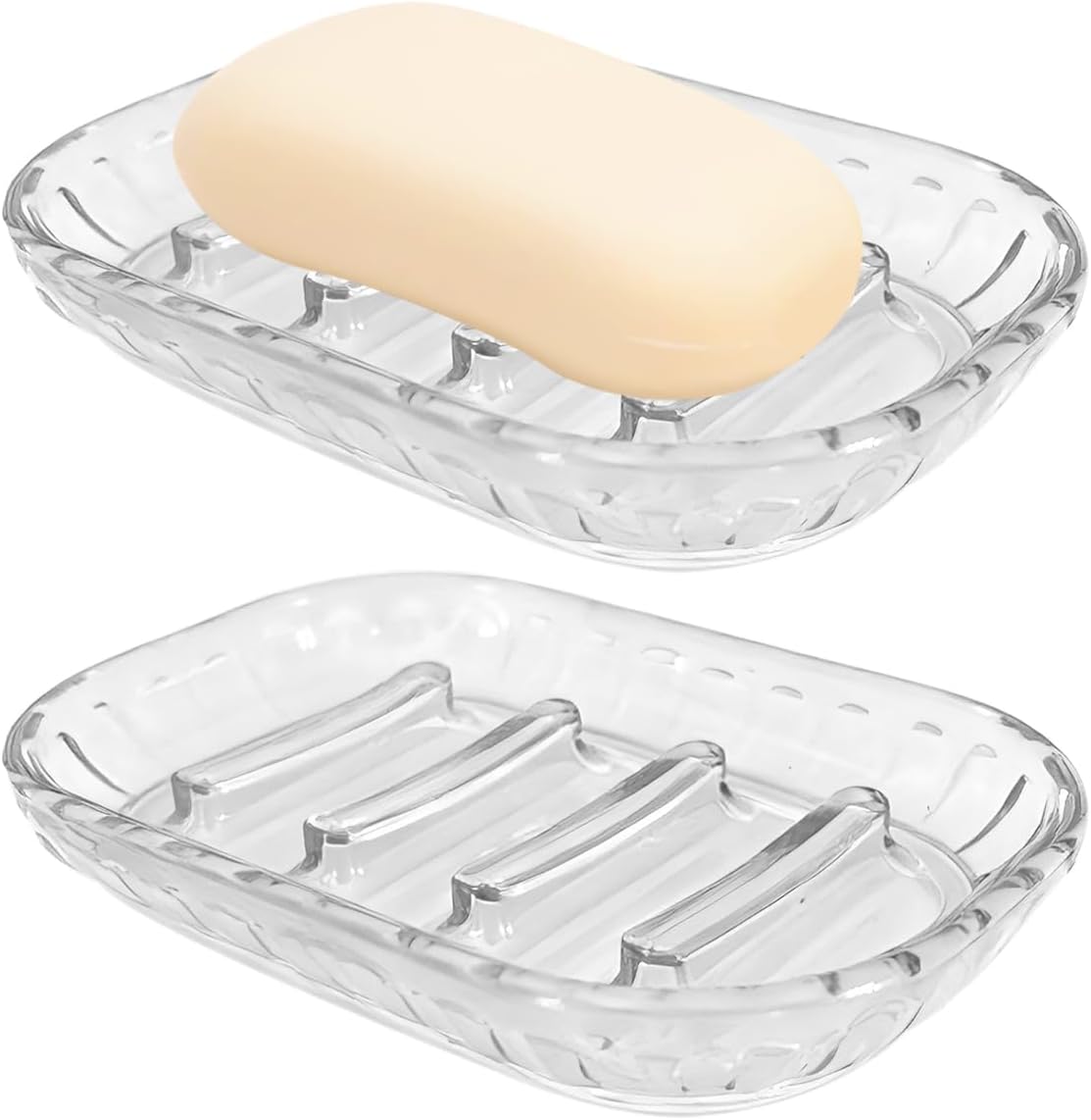 Two-Pack Clear Self-Draining Soap Holder Tray