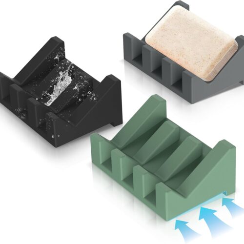 Three-Piece Silicone Self-Draining Soap Holder Set