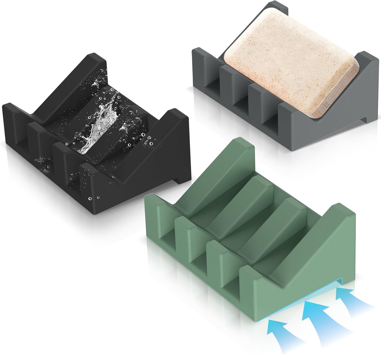 Three-Piece Silicone Self-Draining Soap Holder Set