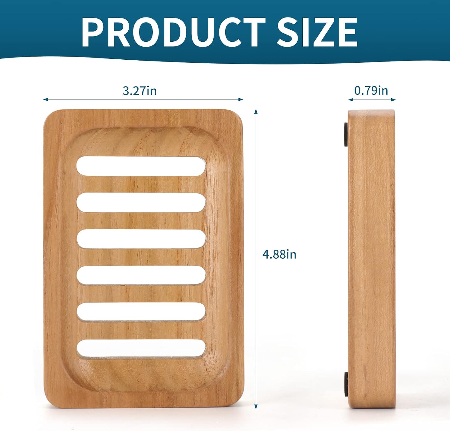 Natural Teak Wood Self-Draining Soap Holder - Image 2