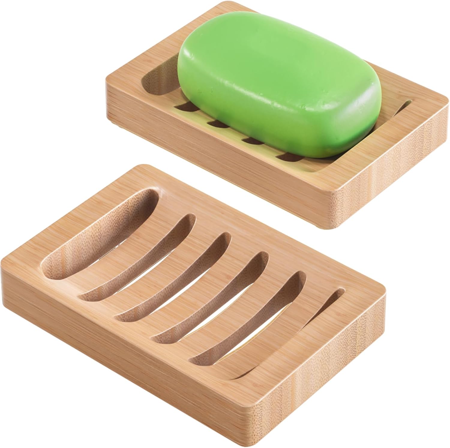 Two-Pack Natural Bamboo Self-Draining Soap Tray
