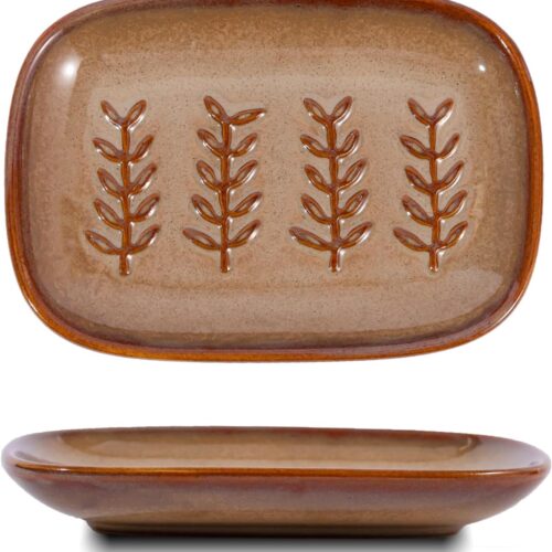 Brown Ceramic Soap Holder with Raised Relief