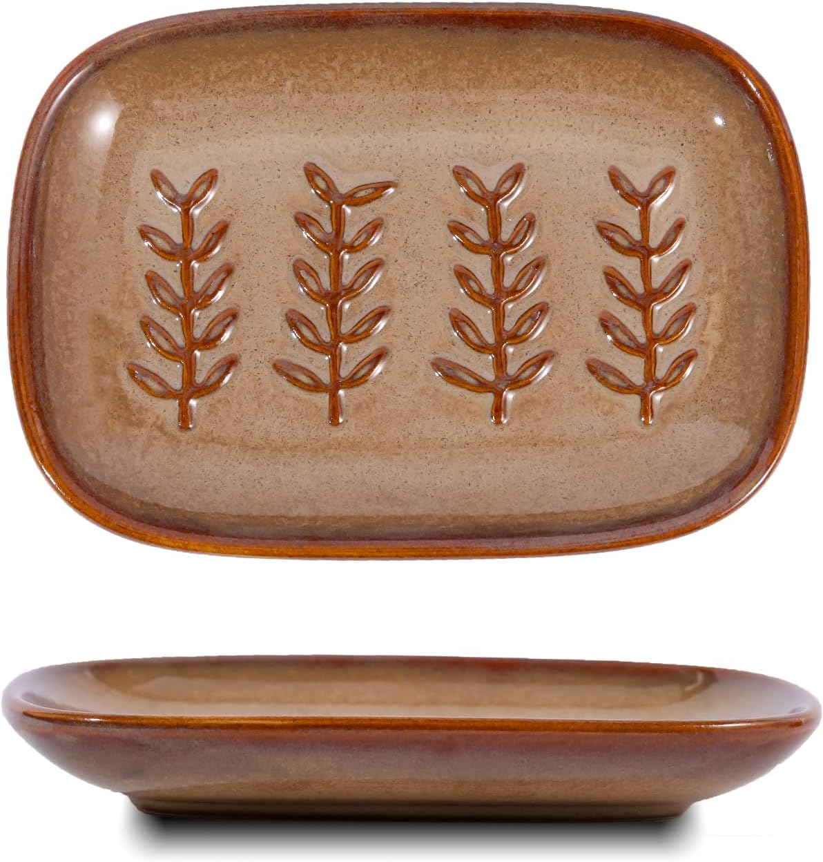 Brown Ceramic Soap Holder with Raised Relief