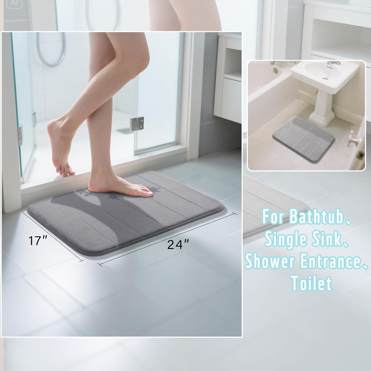 Grey Memory Foam Absorbent Bath Mat - Image 2