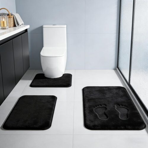 Black Memory Foam Bath Mat Set