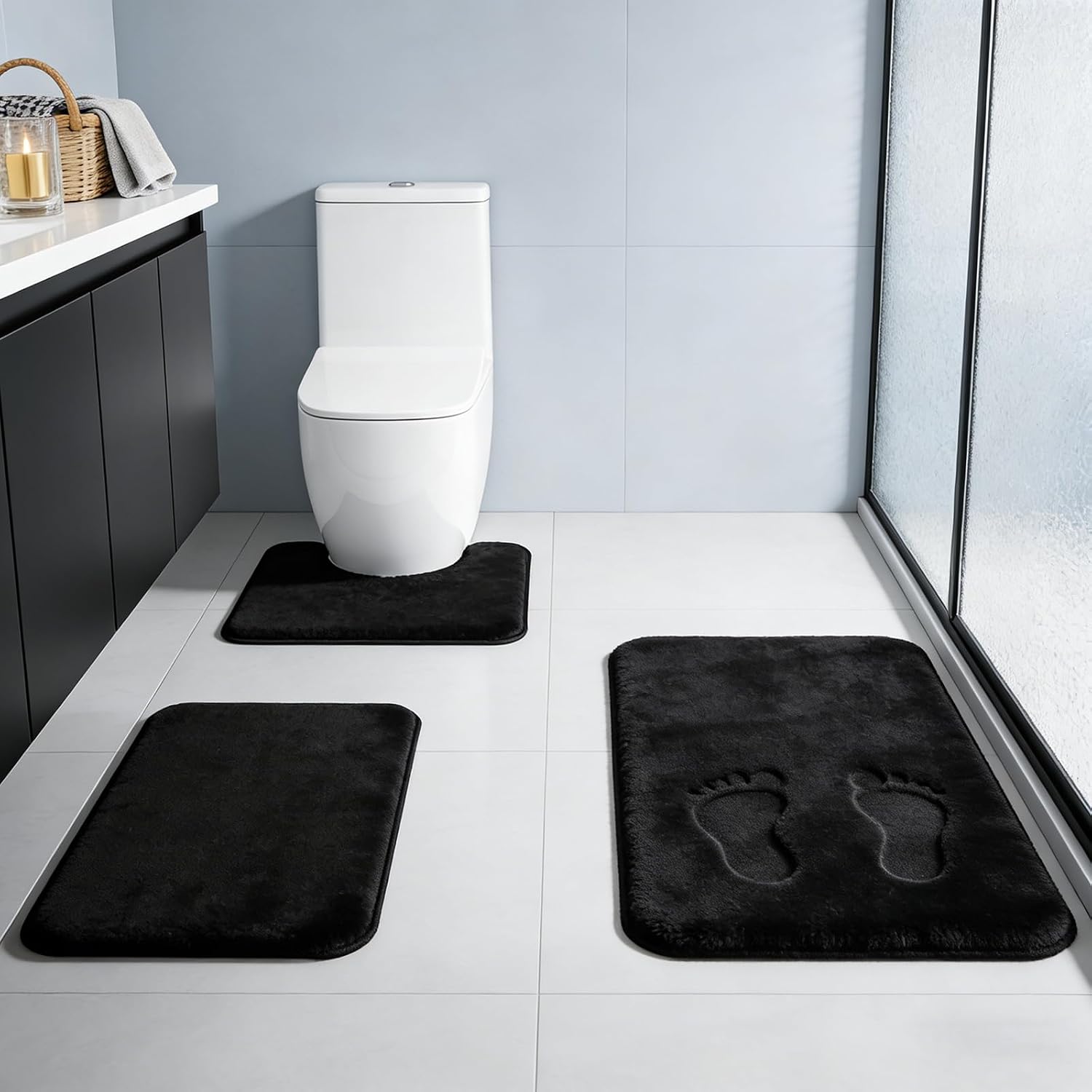 Black Memory Foam Bath Mat Set