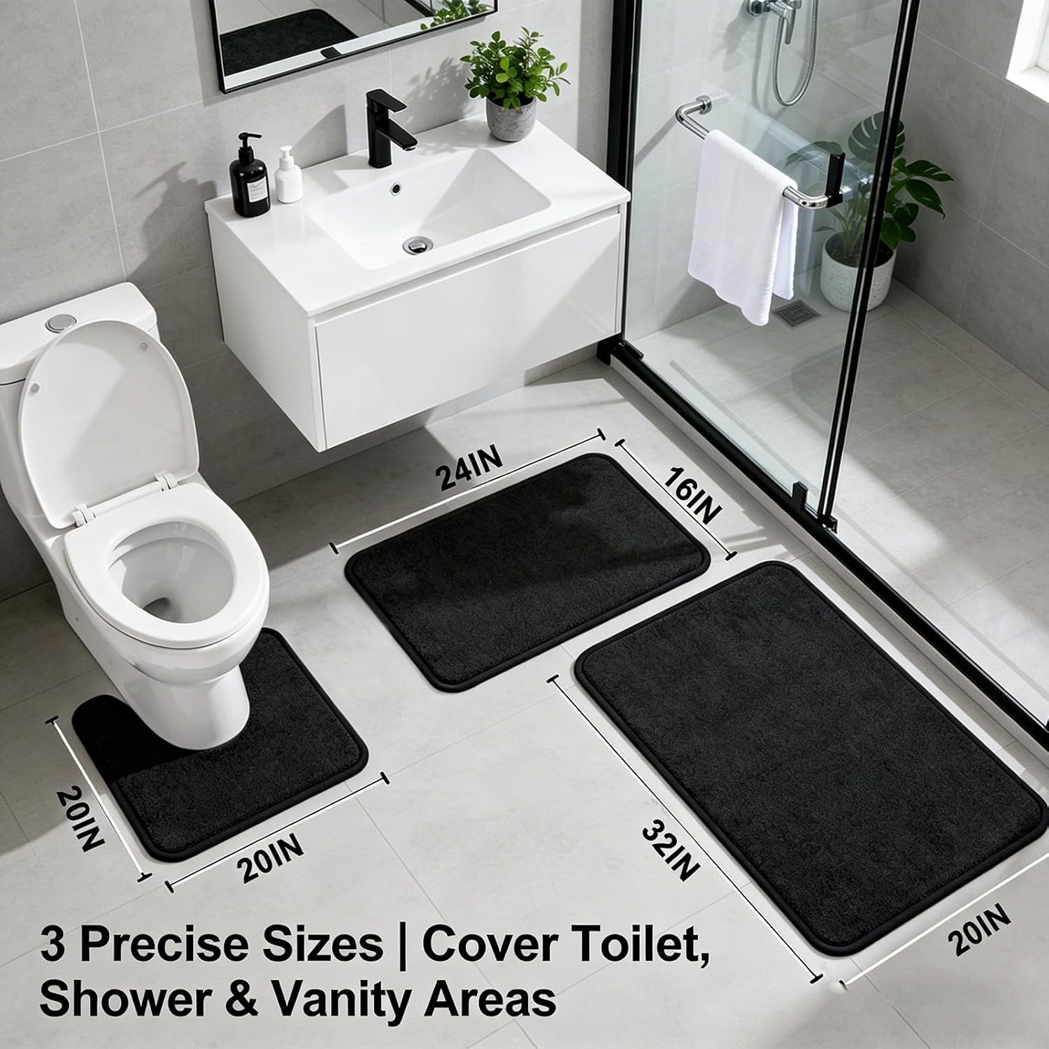 Black Memory Foam Bath Mat Set - Image 2