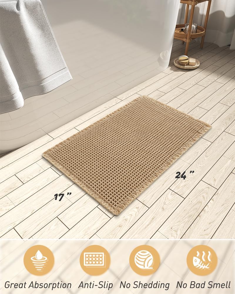Brown Soft Waffle-Texture Absorbent Bath Mat - Image 2