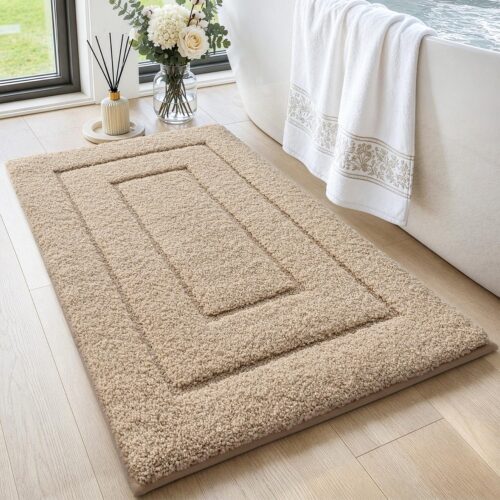 Beige Microfibre Plush Bath Non-Slip Mat