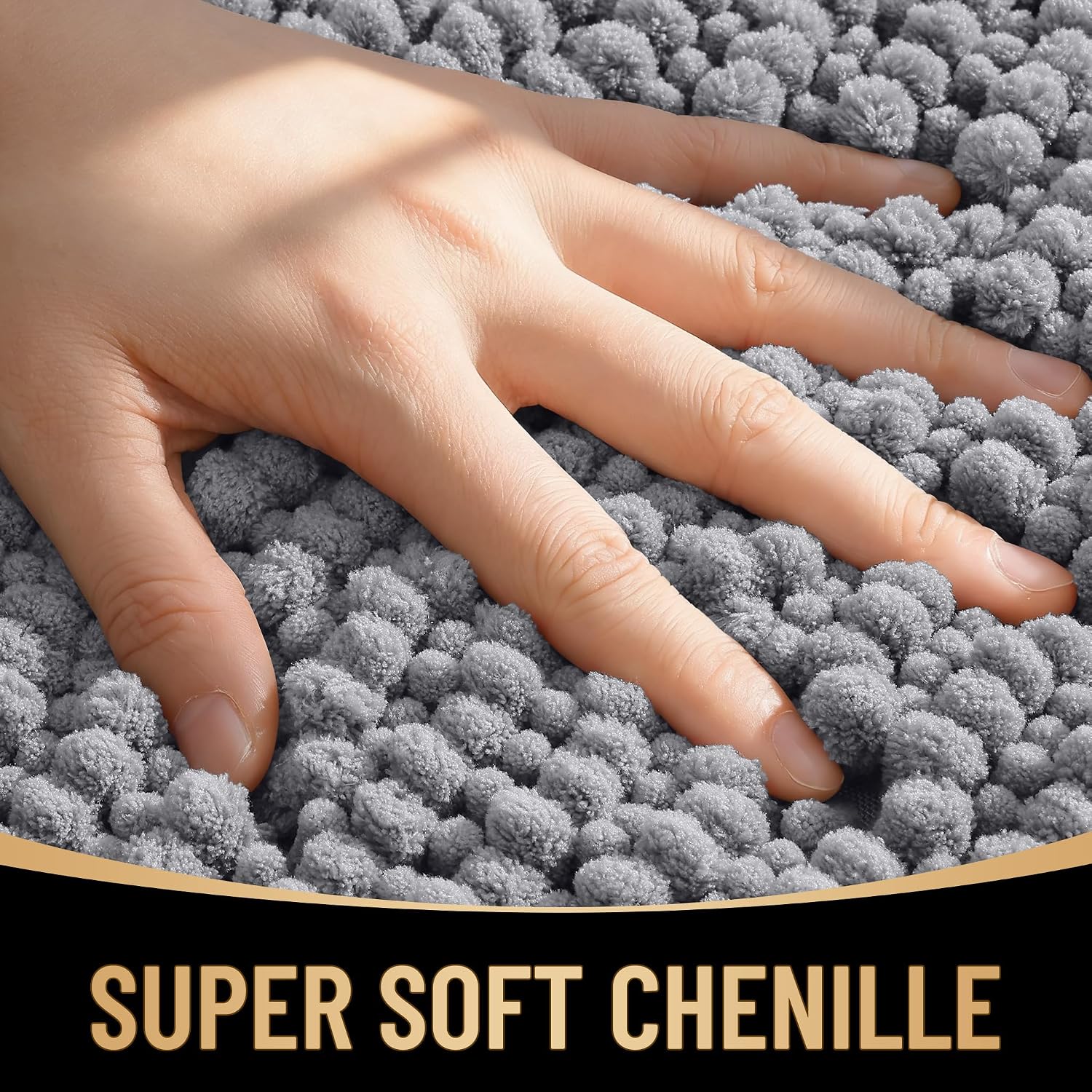 Soft Thick Grey Chenille Bath Mat - Image 2