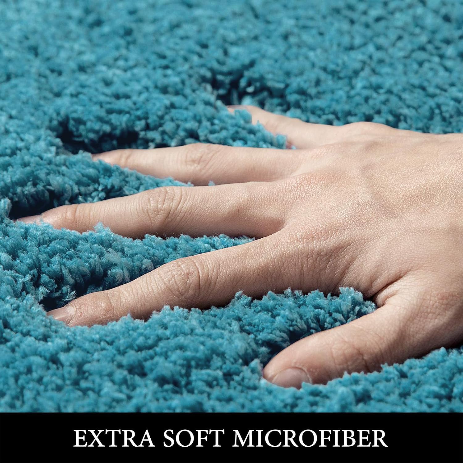Soft Teal Microfibre Fluffy Bath Mat - Image 2