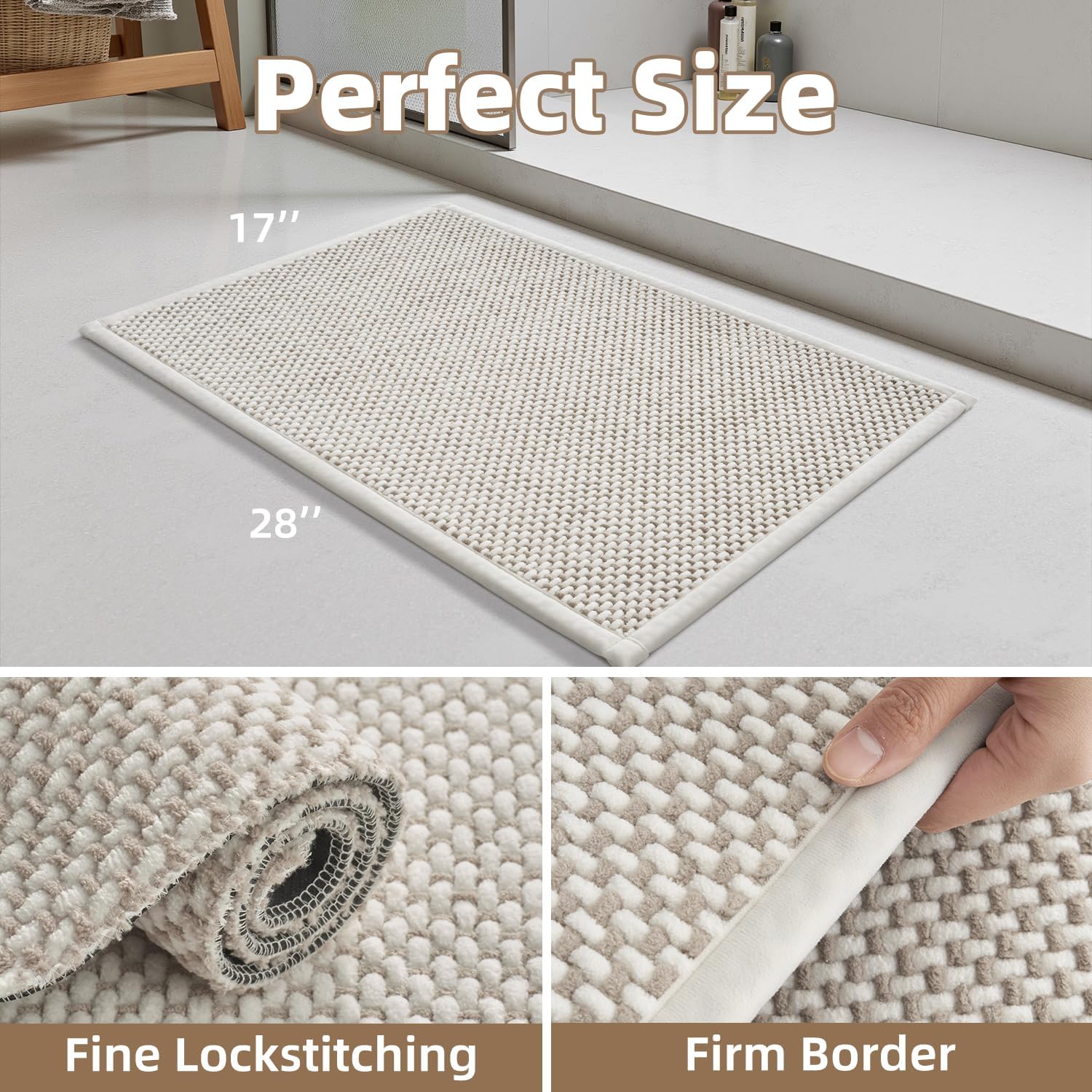 Beige and Cream Chenille Bath Mat - Image 2