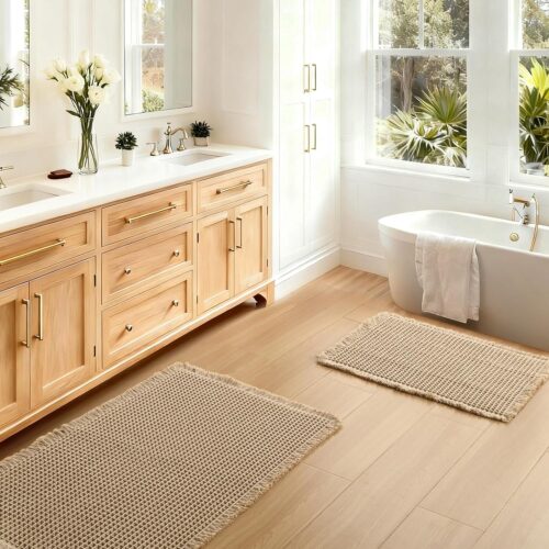 Two-Piece Brown Waffle-Texture Bath Mat Set