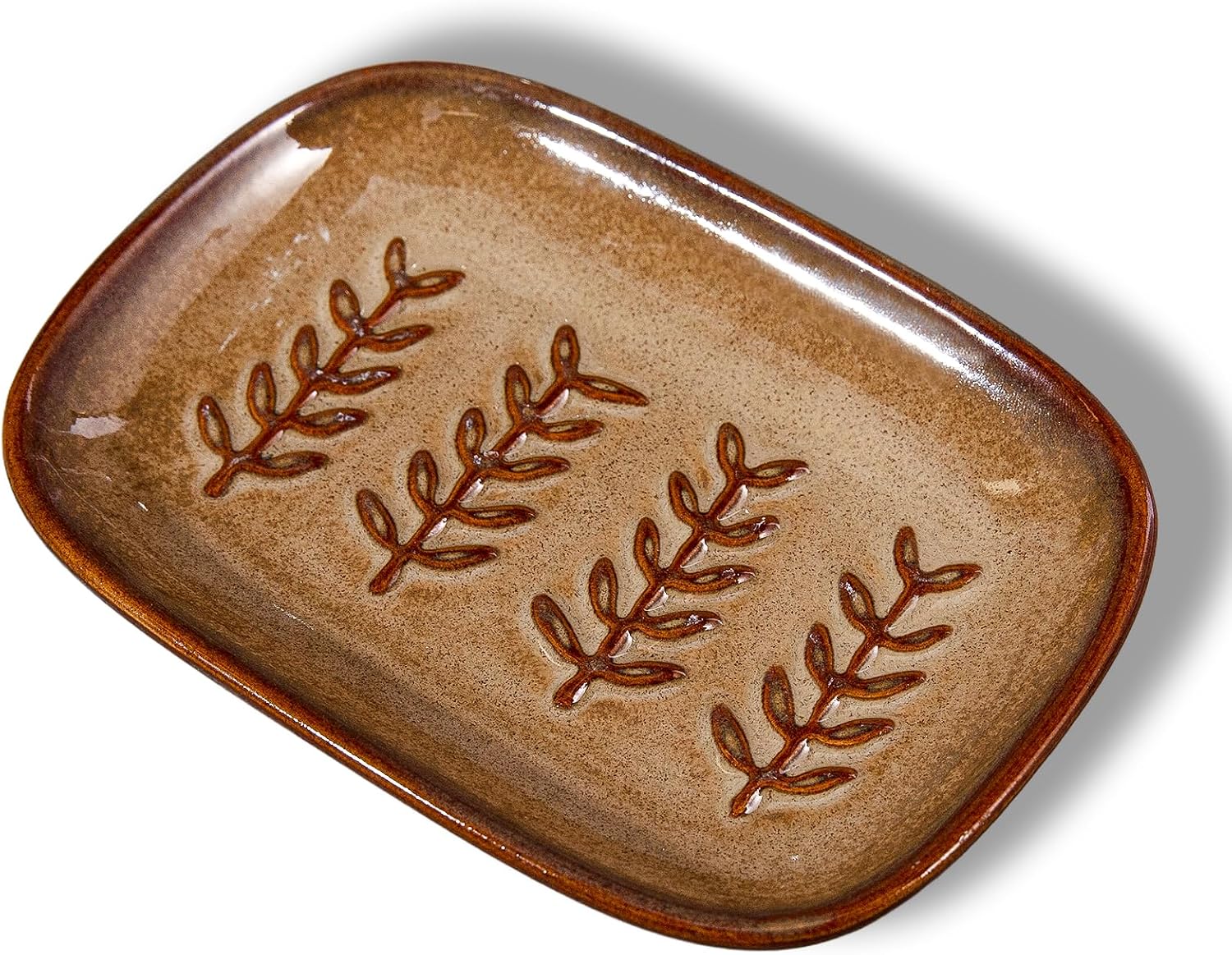 Brown Ceramic Soap Holder with Raised Relief - Image 2