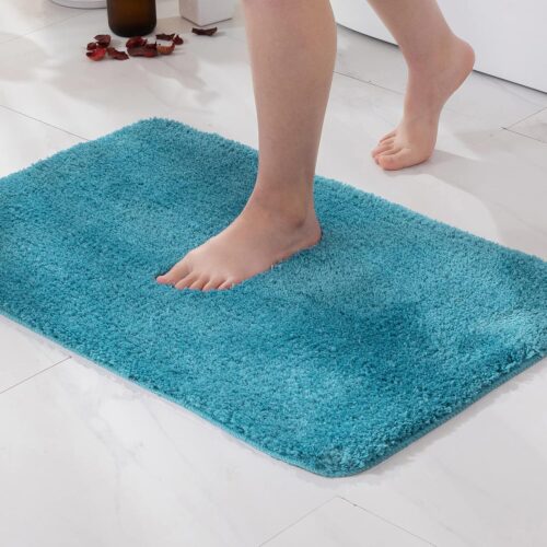 Soft Teal Microfibre Fluffy Bath Mat