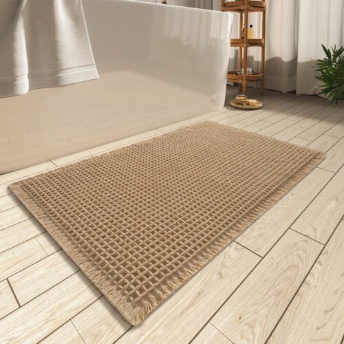 Brown Soft Waffle-Texture Absorbent Bath Mat