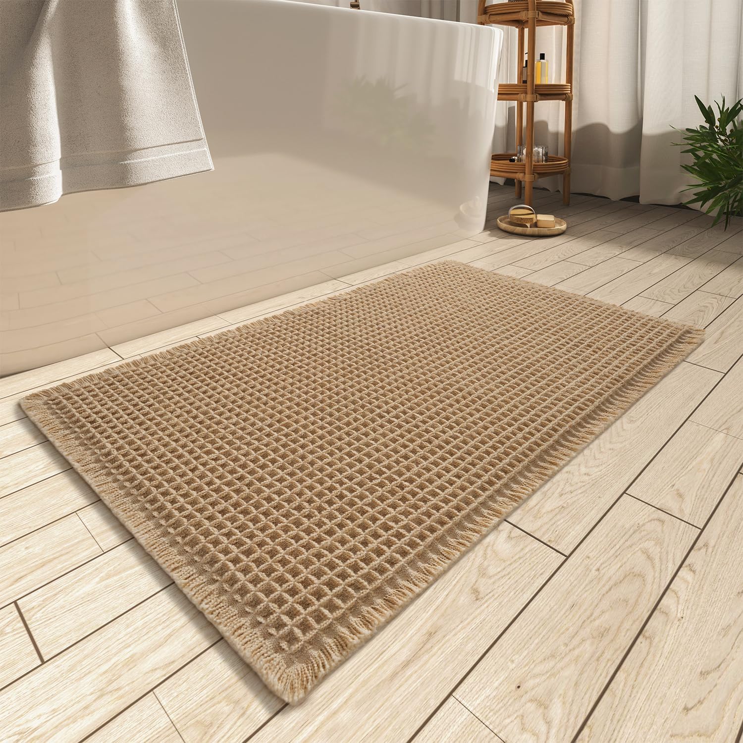 Brown Soft Waffle-Texture Absorbent Bath Mat