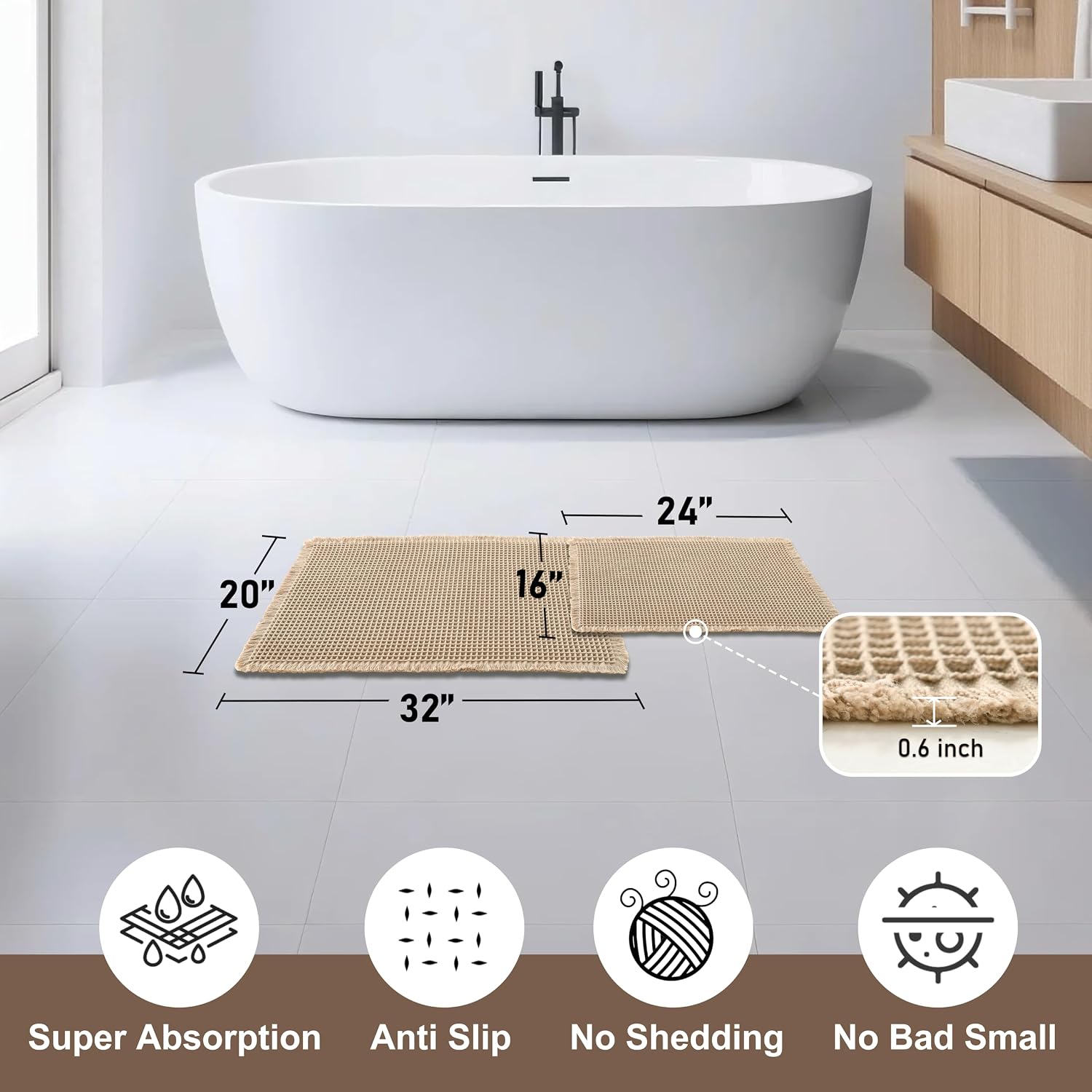 Two-Piece Brown Waffle-Texture Bath Mat Set - Image 2
