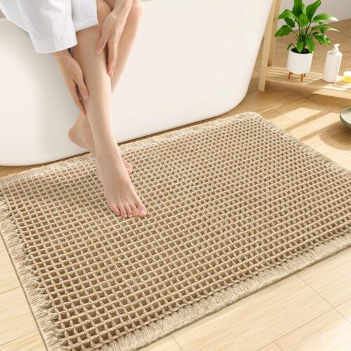 Brown Soft Waffle-Texture Absorbent Bath Mat