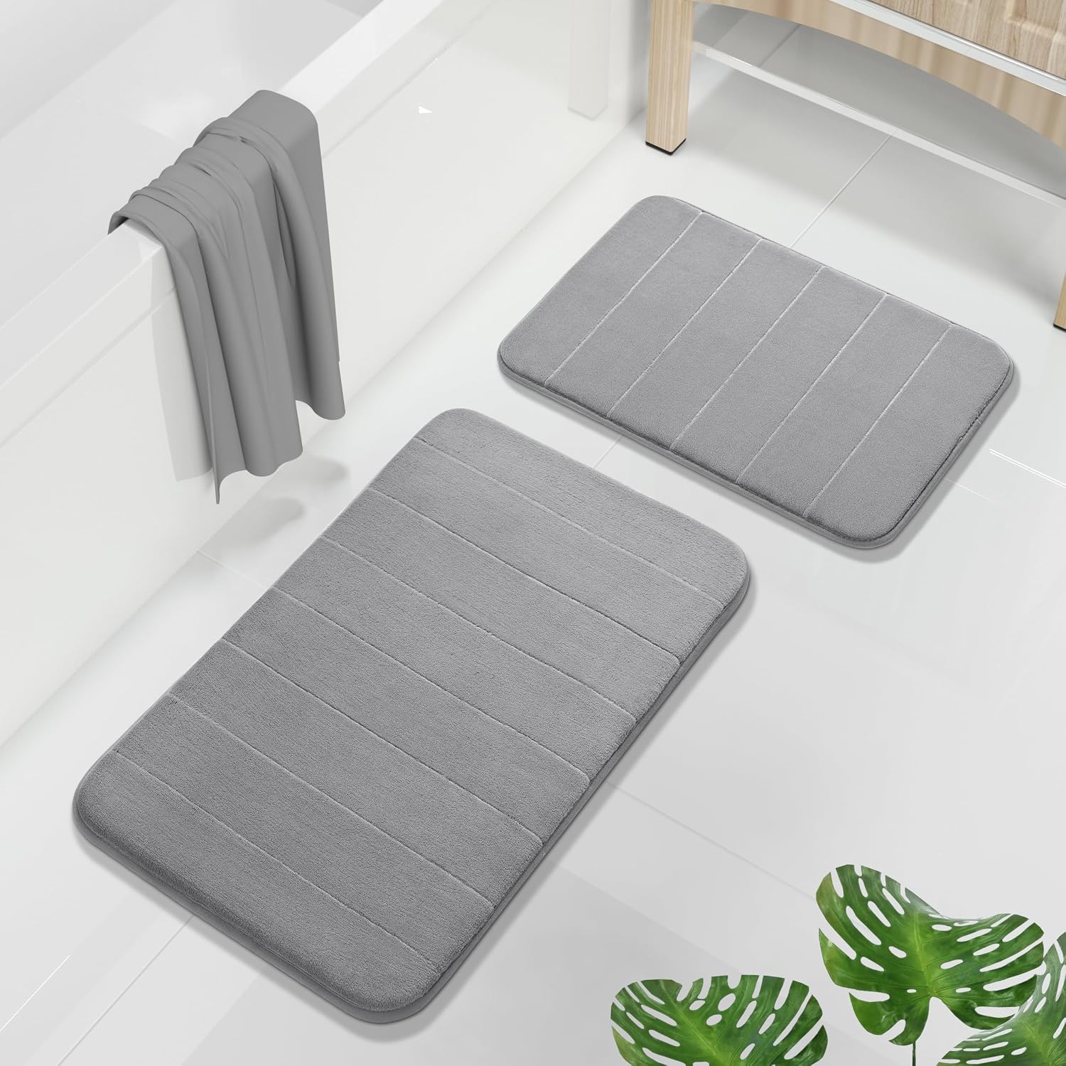 Grey Memory Foam Bath Mat Set