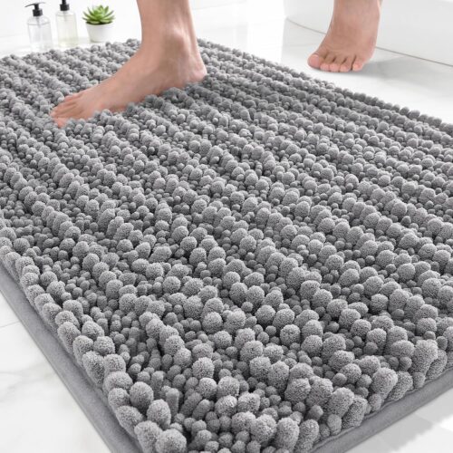 Grey Chenille Shaggy Soft Bath Mat