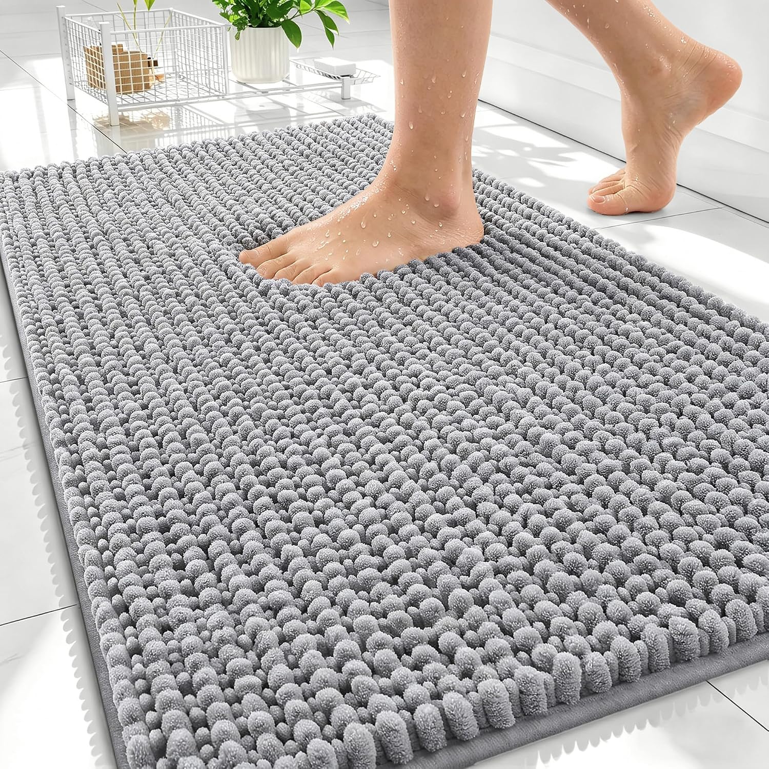 Soft Thick Grey Chenille Bath Mat