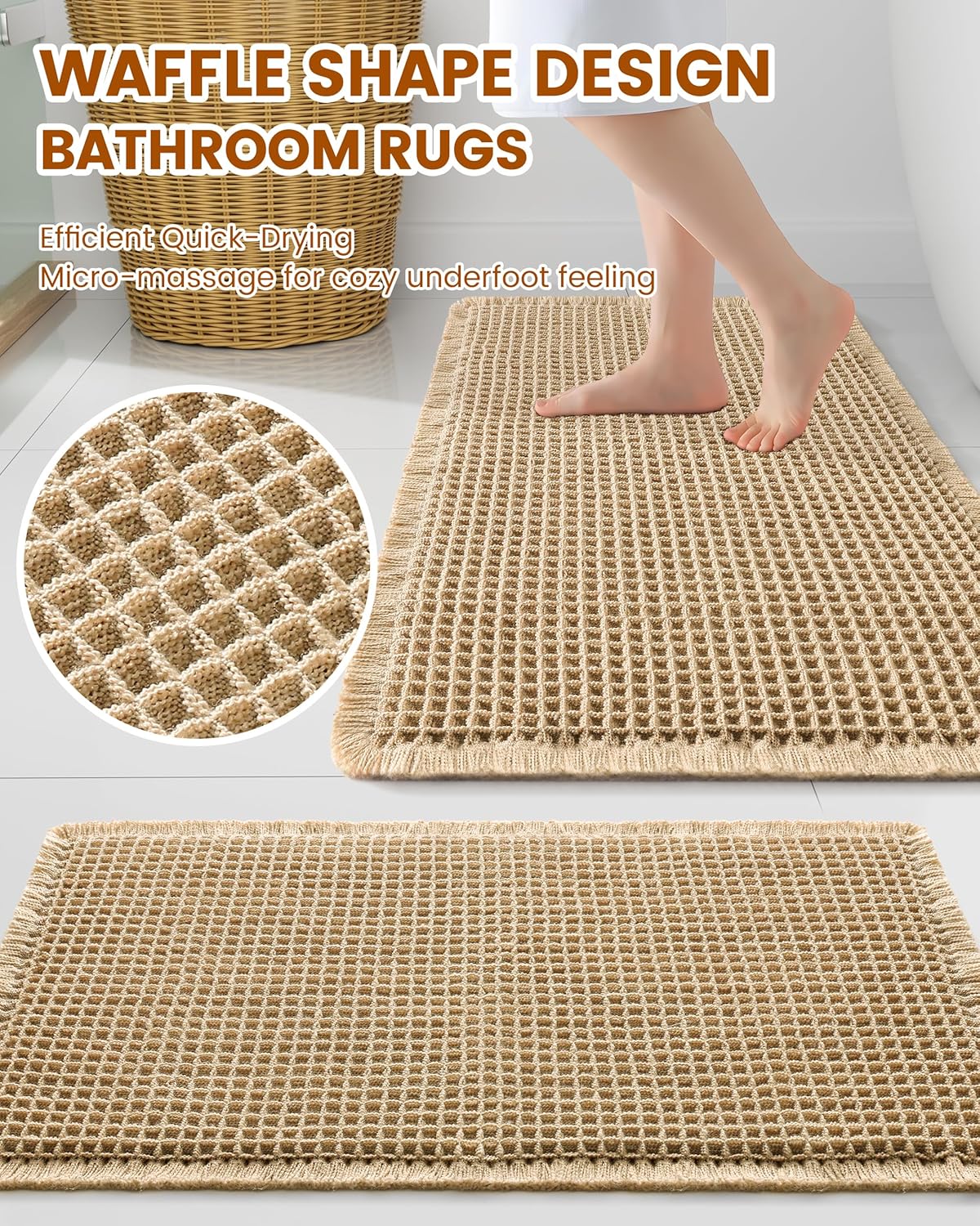 Brown Soft Waffle-Texture Absorbent Bath Mat - Image 2